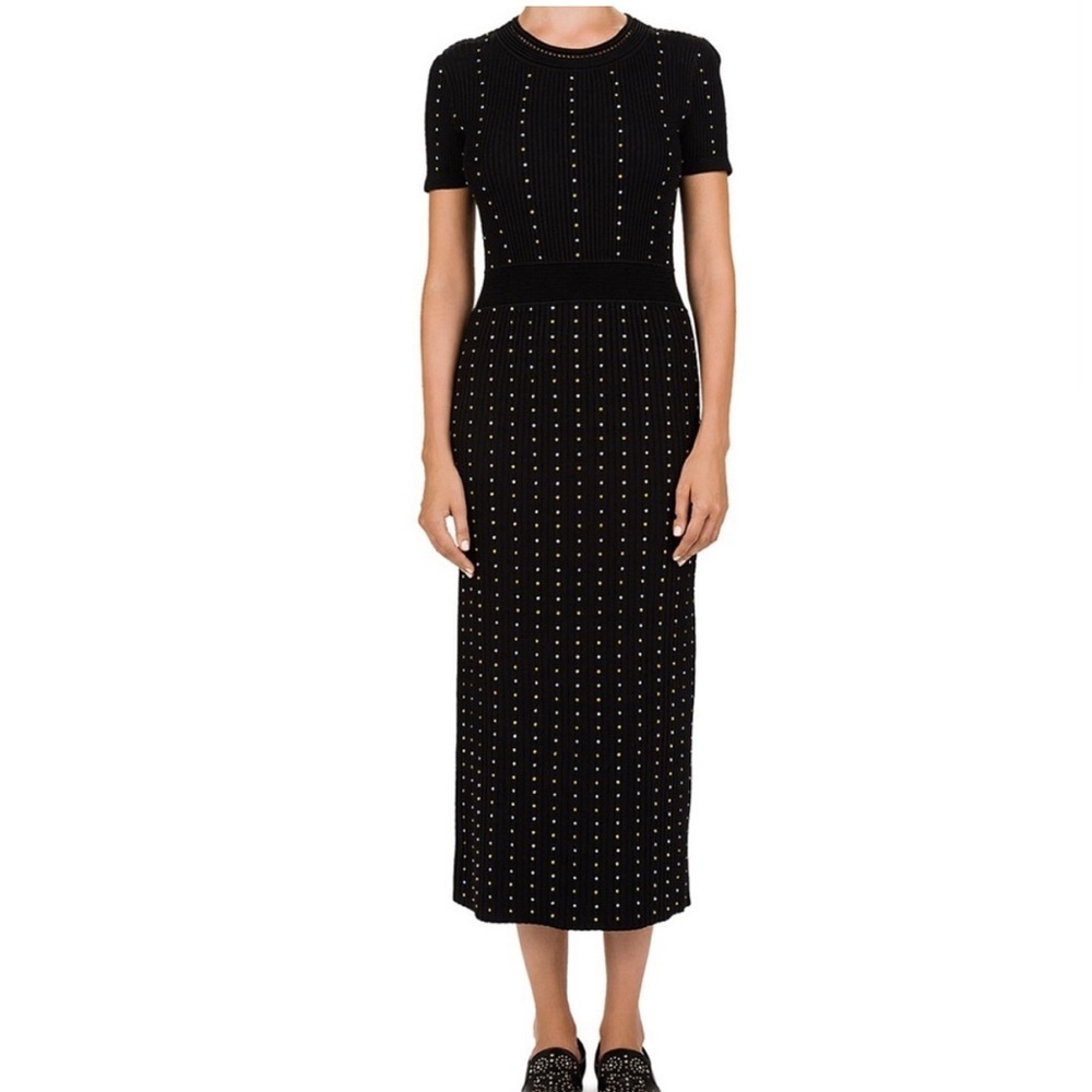 Women’s The Kooples Black Ribbed Studded Maxi Dress S Quiet Luxury Designer